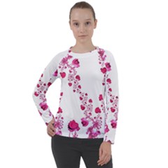 Abstract Pink Roses On White Women s Long Sleeve Raglan Tee