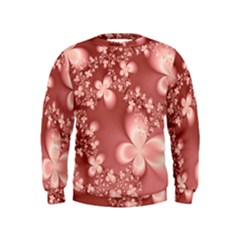 Tea Rose Colored Floral Pattern Kids  Sweatshirt by SpinnyChairDesigns