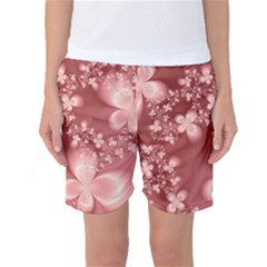 Tea Rose Colored Floral Pattern Women s Basketball Shorts by SpinnyChairDesigns