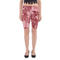 Tea Rose Colored Floral Pattern Yoga Cropped Leggings by SpinnyChairDesigns