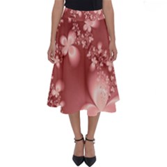 Tea Rose Colored Floral Pattern Perfect Length Midi Skirt by SpinnyChairDesigns