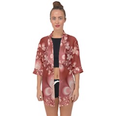 Tea Rose Colored Floral Pattern Open Front Chiffon Kimono by SpinnyChairDesigns