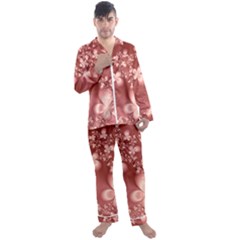 Tea Rose Colored Floral Pattern Men s Long Sleeve Satin Pyjamas Set by SpinnyChairDesigns