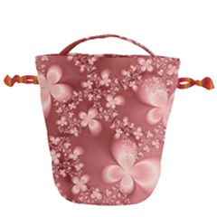 Tea Rose Colored Floral Pattern Drawstring Bucket Bag by SpinnyChairDesigns