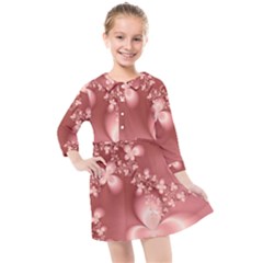 Tea Rose Colored Floral Pattern Kids  Quarter Sleeve Shirt Dress by SpinnyChairDesigns