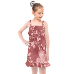 Tea Rose Colored Floral Pattern Kids  Overall Dress by SpinnyChairDesigns