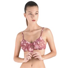 Tea Rose Colored Floral Pattern Tie Up Cut Bikini Top by SpinnyChairDesigns