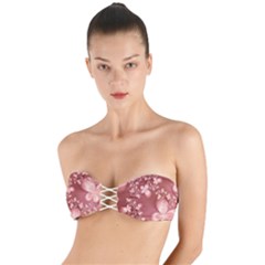 Tea Rose Colored Floral Pattern Twist Bandeau Bikini Top by SpinnyChairDesigns