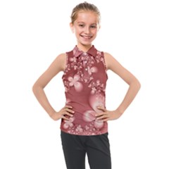 Tea Rose Colored Floral Pattern Kids  Sleeveless Polo Tee