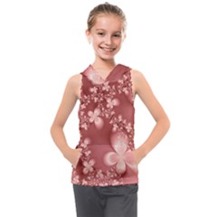 Tea Rose Colored Floral Pattern Kids  Sleeveless Hoodie by SpinnyChairDesigns