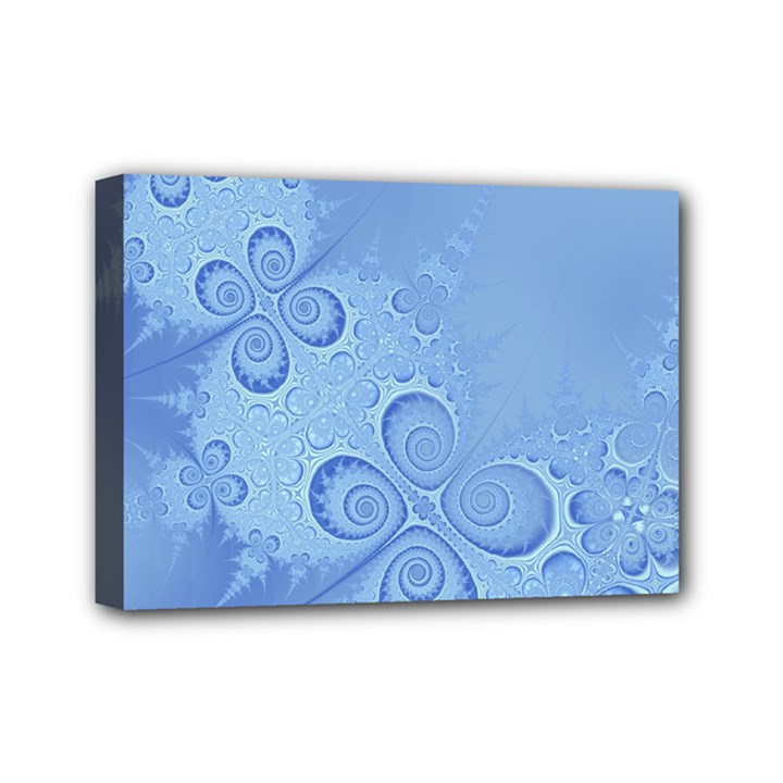 Light Blue Intricate Swirls Pattern Mini Canvas 7  x 5  (Stretched)