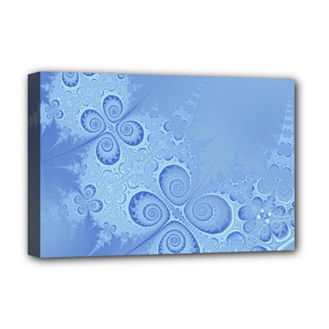 Light Blue Intricate Swirls Pattern Deluxe Canvas 18  X 12  (stretched) by SpinnyChairDesigns