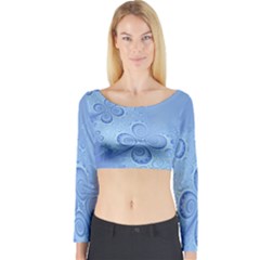 Light Blue Intricate Swirls Pattern Long Sleeve Crop Top by SpinnyChairDesigns