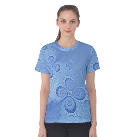 Light Blue Intricate Swirls Pattern Women s Cotton Tee by SpinnyChairDesigns