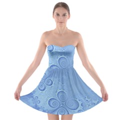 Light Blue Intricate Swirls Pattern Strapless Bra Top Dress by SpinnyChairDesigns