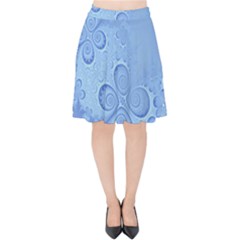 Light Blue Intricate Swirls Pattern Velvet High Waist Skirt by SpinnyChairDesigns