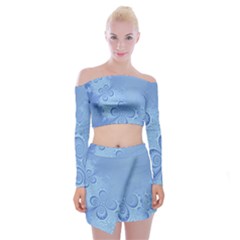 Light Blue Intricate Swirls Pattern Off Shoulder Top With Mini Skirt Set by SpinnyChairDesigns