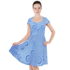 Light Blue Intricate Swirls Pattern Cap Sleeve Midi Dress