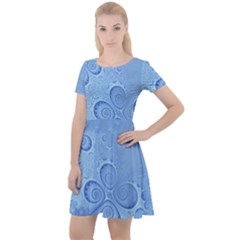 Light Blue Intricate Swirls Pattern Cap Sleeve Velour Dress  by SpinnyChairDesigns