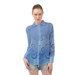 Light Blue Intricate Swirls Pattern Long Sleeve Chiffon Shirt