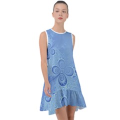 Light Blue Intricate Swirls Pattern Frill Swing Dress by SpinnyChairDesigns