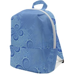 Light Blue Intricate Swirls Pattern Zip Up Backpack by SpinnyChairDesigns