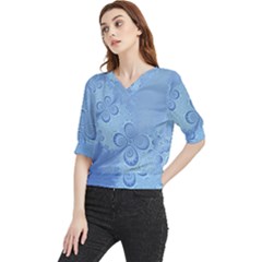 Light Blue Intricate Swirls Pattern Quarter Sleeve Blouse