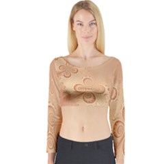 Coral Peach Intricate Swirls Pattern Long Sleeve Crop Top by SpinnyChairDesigns