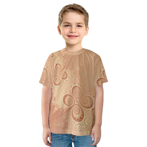 Coral Peach Intricate Swirls Pattern Kids  Sport Mesh Tee by SpinnyChairDesigns