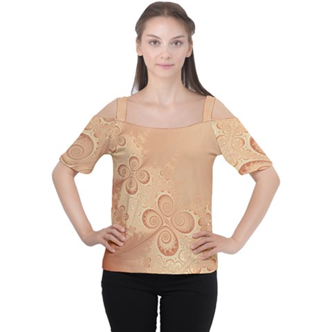 Coral Peach Intricate Swirls Pattern Cutout Shoulder Tee by SpinnyChairDesigns