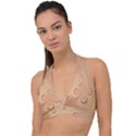 Coral Peach Intricate Swirls Pattern Halter Plunge Bikini Top View1