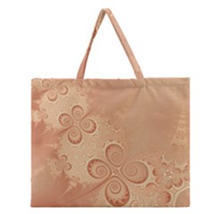 Coral Peach Intricate Swirls Pattern Zipper Large Tote Bag by SpinnyChairDesigns