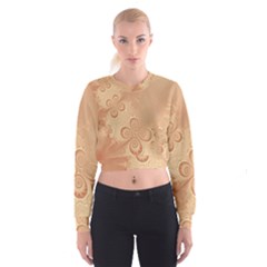 Coral Peach Intricate Swirls Pattern Cropped Sweatshirt by SpinnyChairDesigns