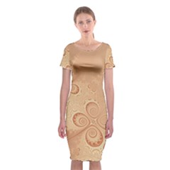 Coral Peach Intricate Swirls Pattern Classic Short Sleeve Midi Dress by SpinnyChairDesigns