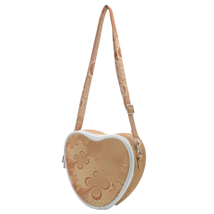 Coral Peach Intricate Swirls Pattern Heart Shoulder Bag