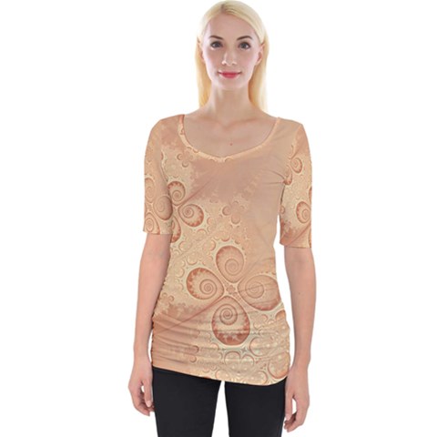 Coral Peach Intricate Swirls Pattern Wide Neckline Tee by SpinnyChairDesigns