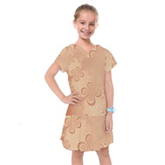 Coral Peach Intricate Swirls Pattern Kids  Drop Waist Dress by SpinnyChairDesigns