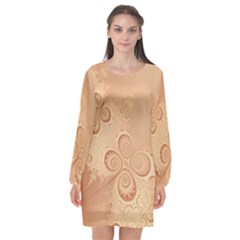 Coral Peach Intricate Swirls Pattern Long Sleeve Chiffon Shift Dress  by SpinnyChairDesigns