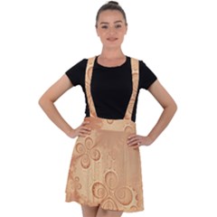 Coral Peach Intricate Swirls Pattern Velvet Suspender Skater Skirt by SpinnyChairDesigns