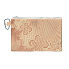 Coral Peach Intricate Swirls Pattern Canvas Cosmetic Bag (large) by SpinnyChairDesigns