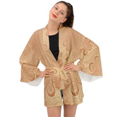 Coral Peach Intricate Swirls Pattern Long Sleeve Kimono by SpinnyChairDesigns