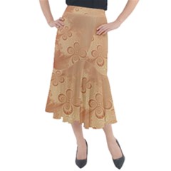 Coral Peach Intricate Swirls Pattern Midi Mermaid Skirt by SpinnyChairDesigns