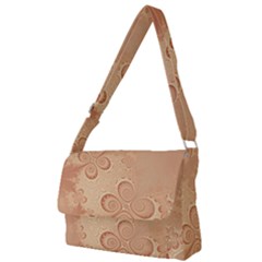 Coral Peach Intricate Swirls Pattern Full Print Messenger Bag (l) by SpinnyChairDesigns