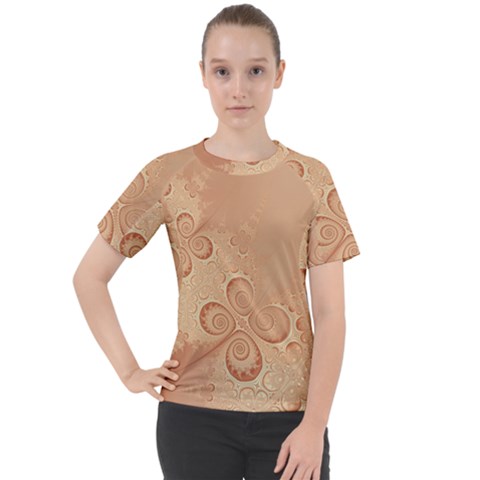 Coral Peach Intricate Swirls Pattern Women s Sport Raglan Tee by SpinnyChairDesigns