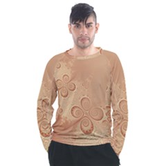 Coral Peach Intricate Swirls Pattern Men s Long Sleeve Raglan Tee