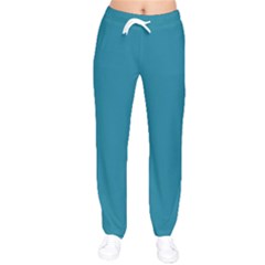 Mosaic Blue Pantone Solid Color Women Velvet Drawstring Pants by FlagGallery