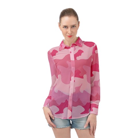 Camo Pink Long Sleeve Chiffon Shirt by MooMoosMumma