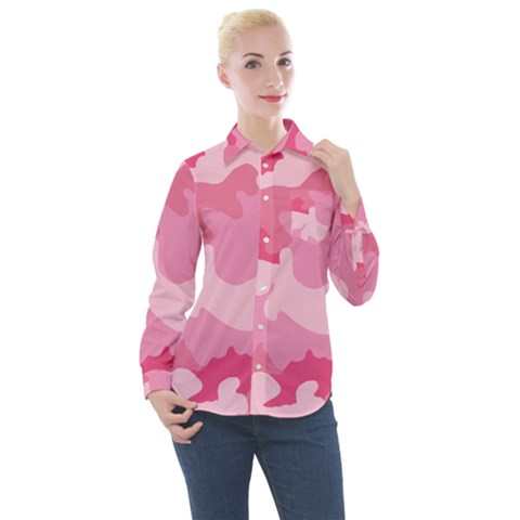 Camo Pink Women s Long Sleeve Pocket Shirt by MooMoosMumma