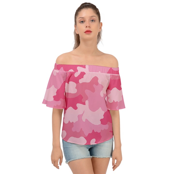 Camo Pink Off Shoulder Short Sleeve Top