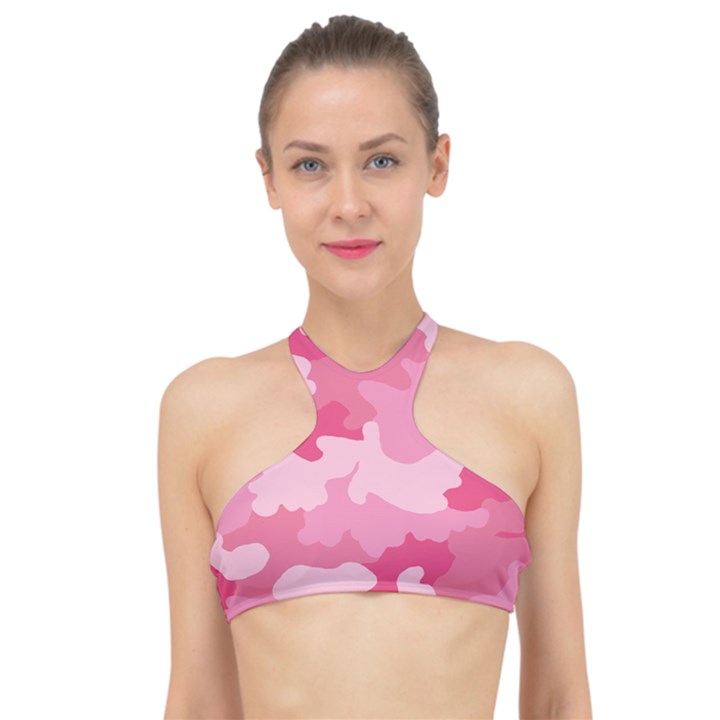 Camo Pink High Neck Bikini Top